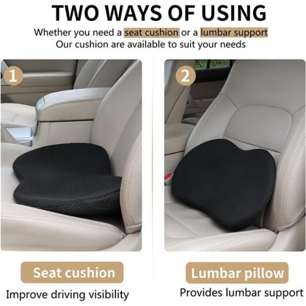 Memory Foam Car Seat Cushion for Back Pain Sciatica Driving Road Trip Comfort - Picture 3 of 7